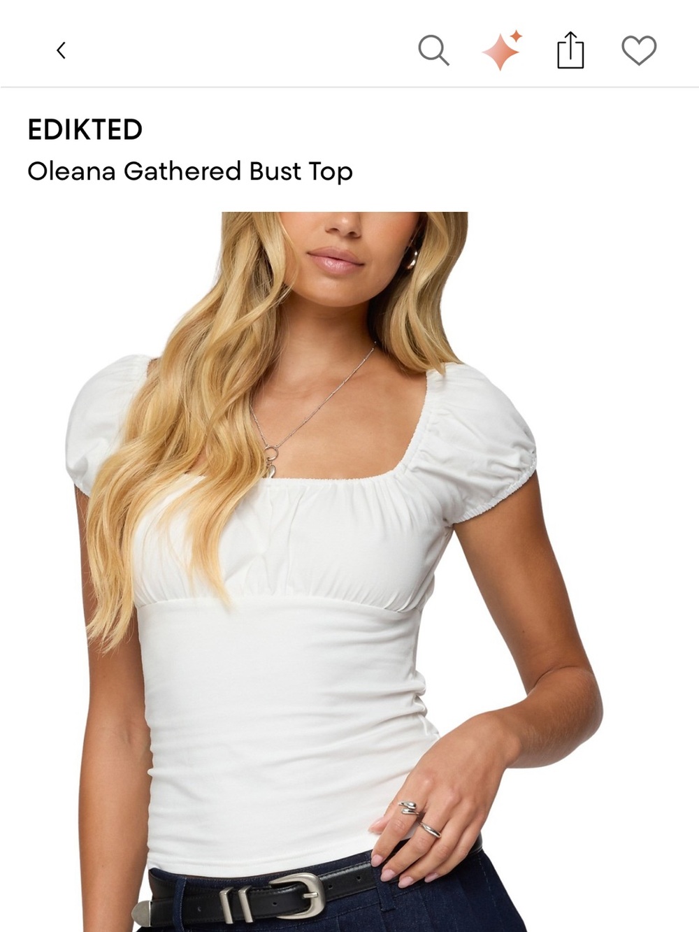 EDIKTED White Oleana Square Neck Gathered Bust Crop Top